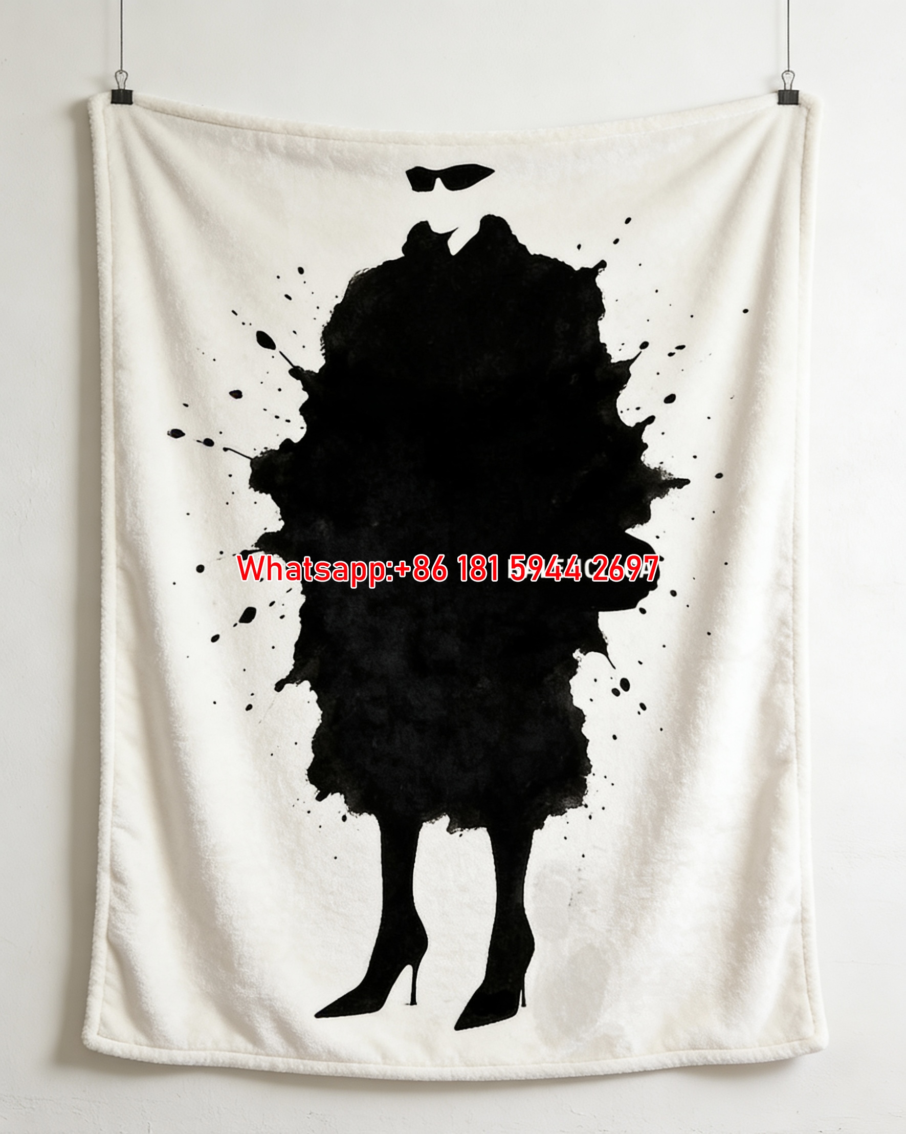 Balenciaga Ink Silhouette Fur Coat Flannel Sofa Throw Blanket for Wall Hanging BA086